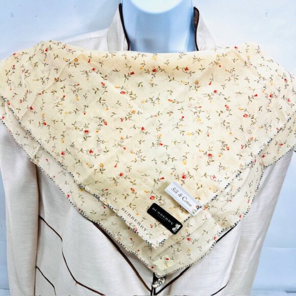 New Tag on  Burberry Miniscarf  23" Cotton Silk Light Yellow Red Floral Nova(52) - Picture 6 of 13